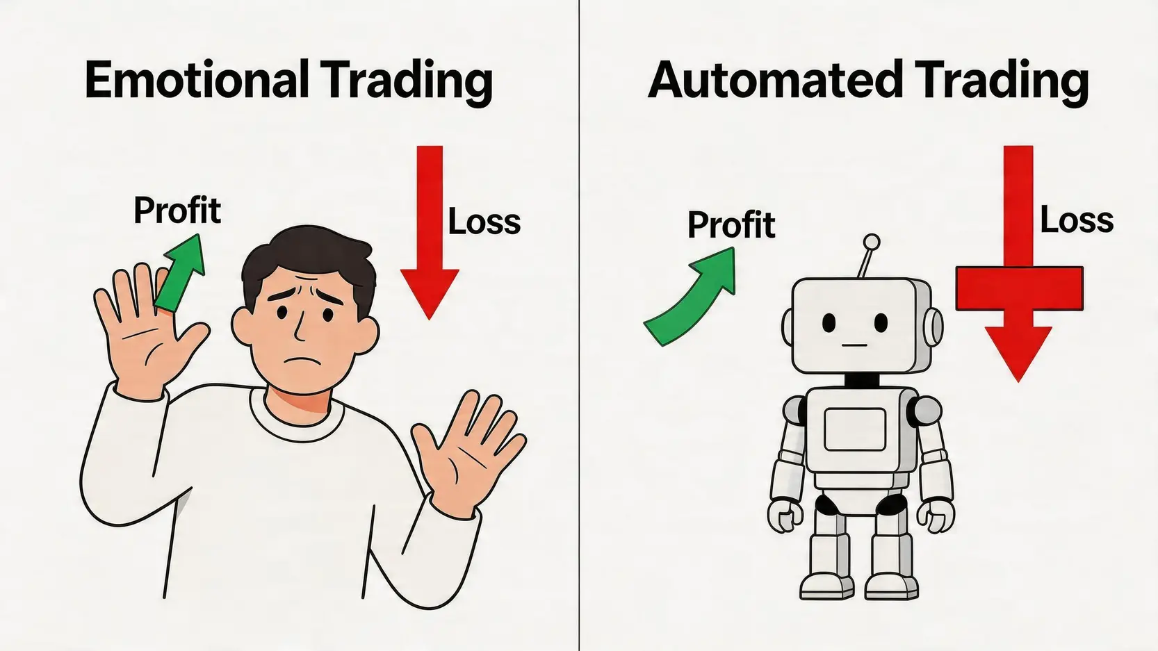 プロスペクト理論に基づく感情的な取引と自動売買の比較図