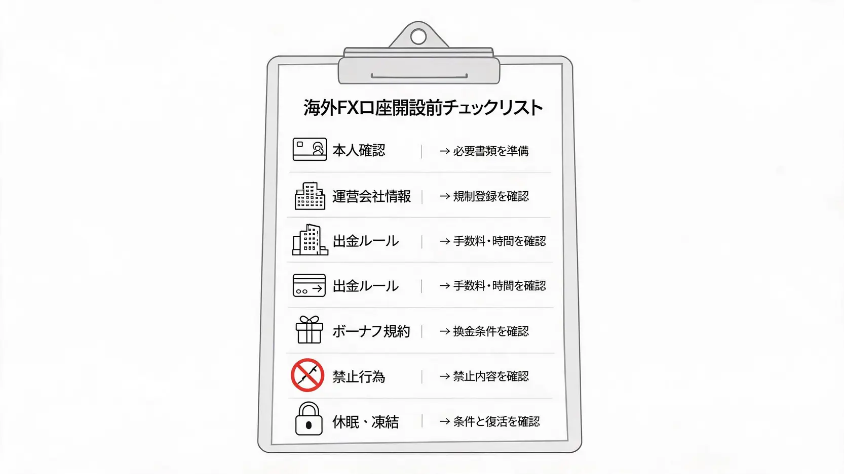 海外FXの口座開設前に確認したい規約項目のチェックリスト図