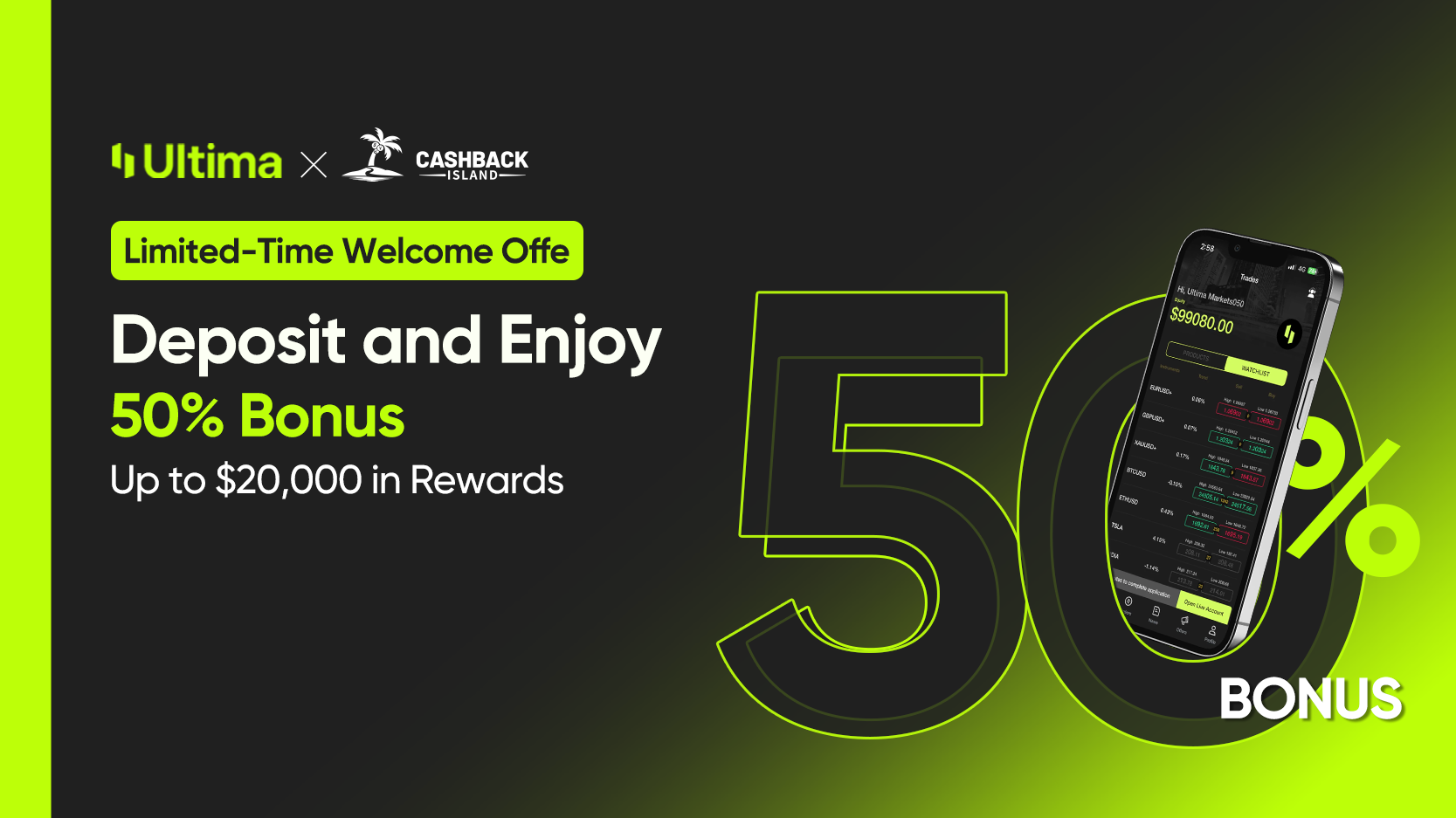Ultima Markets 50% Welcome Bonus Limited Time Offer, Get up to $20,000 Bonus