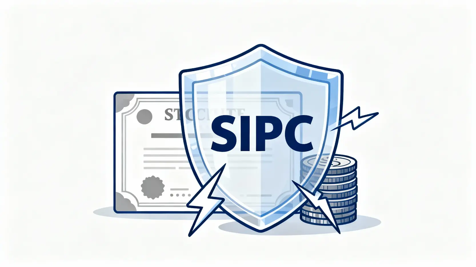 一张概念示意图,展示了SIPC(美国证券投资者保护公司)像一个盾牌一样保护投资者的证券和现金资产。