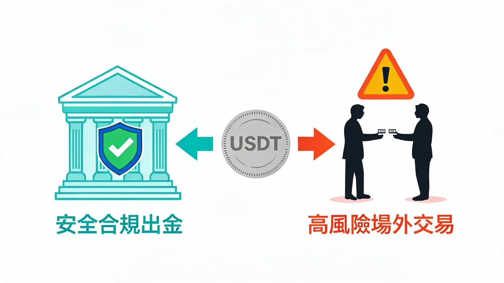 USDT 出金合规交易所与 P2P 场外交易风险对比图