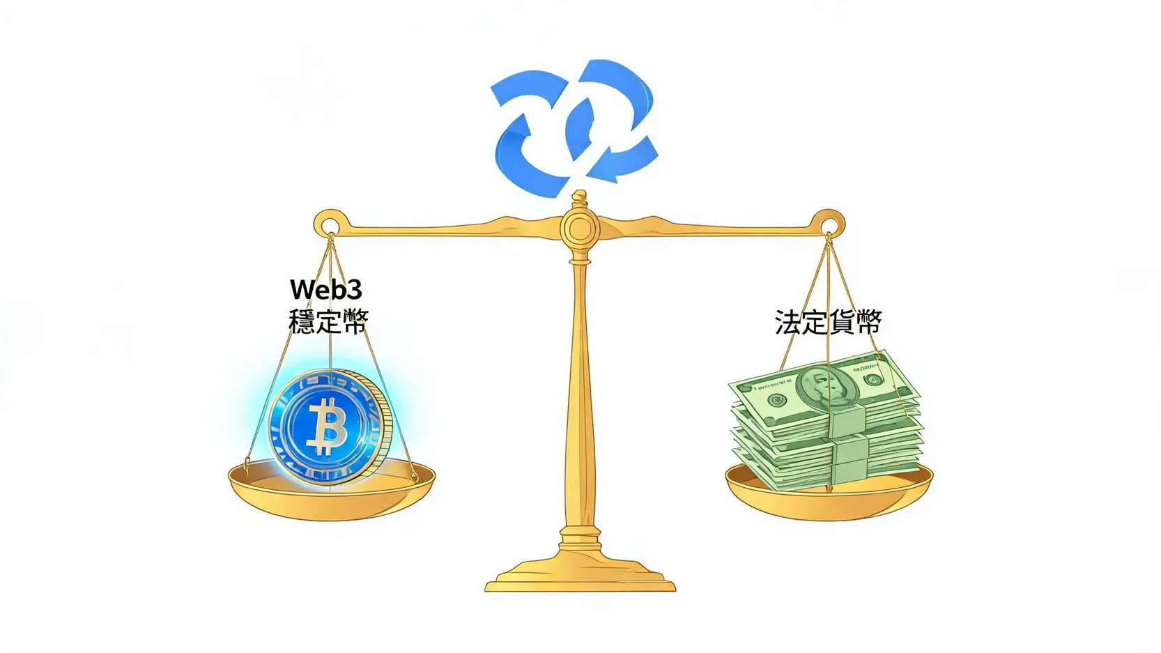 合规稳定币与传统法币一比一无缝兑换概念图