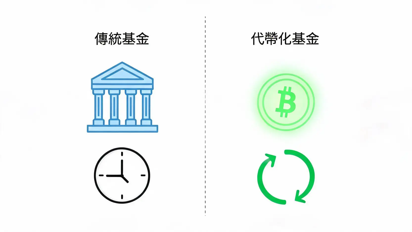 傳統基金與代幣化基金的核心差異對比圖