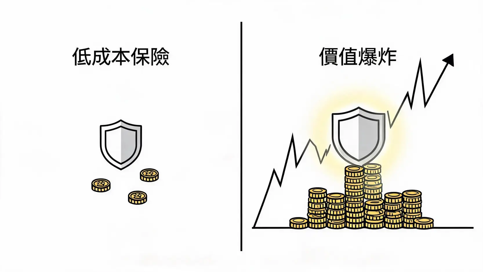深度價外賣權在平靜市場與極端行情下的價值對比圖