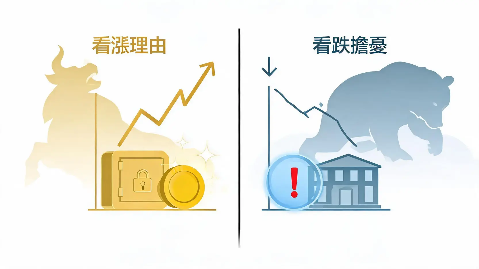 黄金后市分析：华尔街看涨派与看跌派观点对比图
