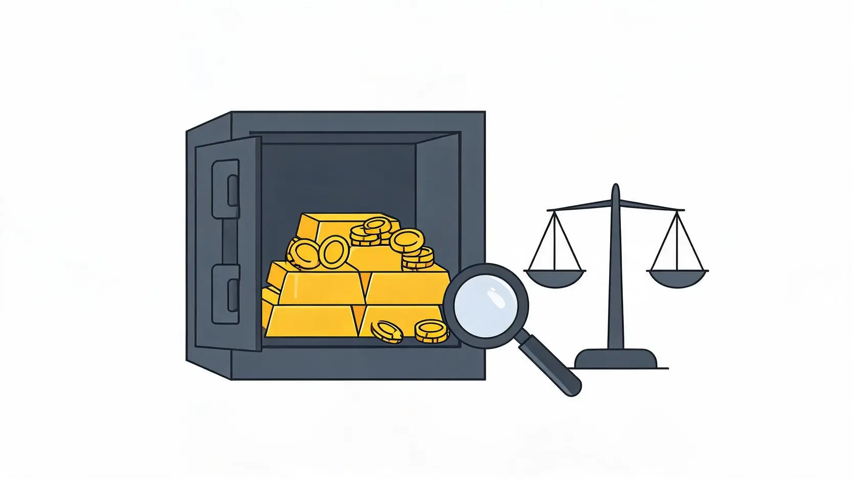实体黄金保险箱与天平示意图
